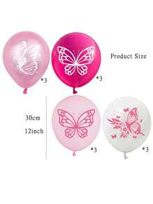 SHEIN Set de 12 globos de látex, globos de látex con temática de mariposas rosas para decoración de fiesta de cumpleaños, globos de látex para fiestas, set de globos con decoración de dibujos animados con tema, globos con alas de mariposa para decoración de boda, 12 pulgadas, Navidad