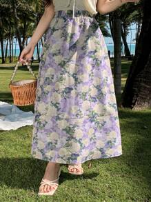 DAZY Women's Ditsy Floral All-Over Print Elastic Waist A-Line Skirt, Casual & Holiday Fall Skirts Boho Vacation Outfits Women - Multicolor - View 3