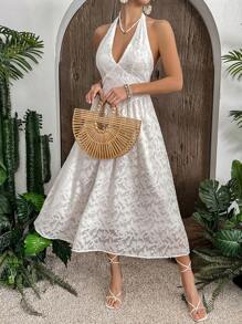 Breezaya Backless Low-Cut Neck Fitted Summer Dress - White - View 4