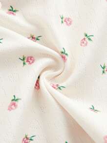 ROMWE Kawaii Cute Ditsy Floral Lace Trim & Bow Racerback Tank Top For Women - White - View 4