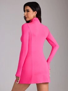 SHEIN Women's Zip Up Half-Zip Thumb Hole Sports Dress - Hot Pink - View 2