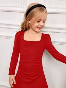 SHEIN 年轻女孩优雅复古方领灯笼长袖 A 字连衣裙，黑色，羊腿袖长袖蛋糕连衣裙，适合生日派对、度假，非常适合秋冬季休闲、日常穿着和上学日常，适合圣诞节、公主裙、母女搭配、姐妹搭配。