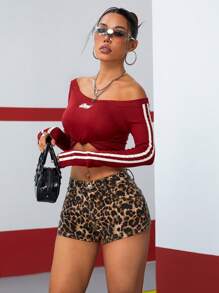 SHEIN ICON Women's Leopard Print Button Front Pocket Casual Washed Denim Micro Shorts