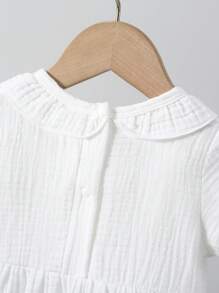 Robe de baptême blanche unie pour bébé fille nouveau-né, ensemble élégant avec robe longue à manches courtes volantées, chapeau, gants et couverture d'emmaillotage - Blanc - Voir 4