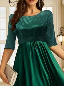 SHEIN Clasi Vestido largo con diseño de patchwork elegante, adecuado para ocasiones de fiesta