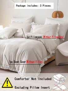 Bộ chăn ga gối đệm Polyester trơn màu be 3 món (1 vỏ chăn + 2 vỏ gối, không ruột), phong cách cổ điển tối giản, Polyester mềm mại và thân thiện với da, thích hợp cho phòng ngủ, mọi mùa - Màu be - Xem 5