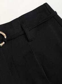 Sweetra 女士黑色高腰休闲简约韩版时尚通勤宽松直筒裤，春季 - 黑色 - 查看 5