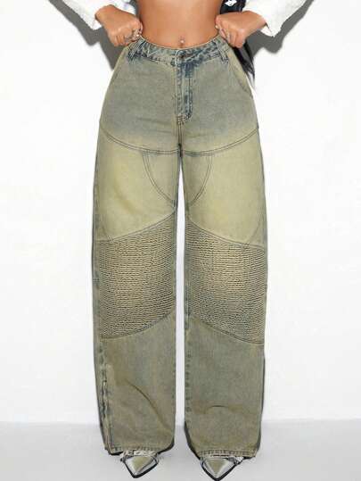 SHEIN ICON Jeans de mezclilla rectos lavados de uso casual diario para mujeres