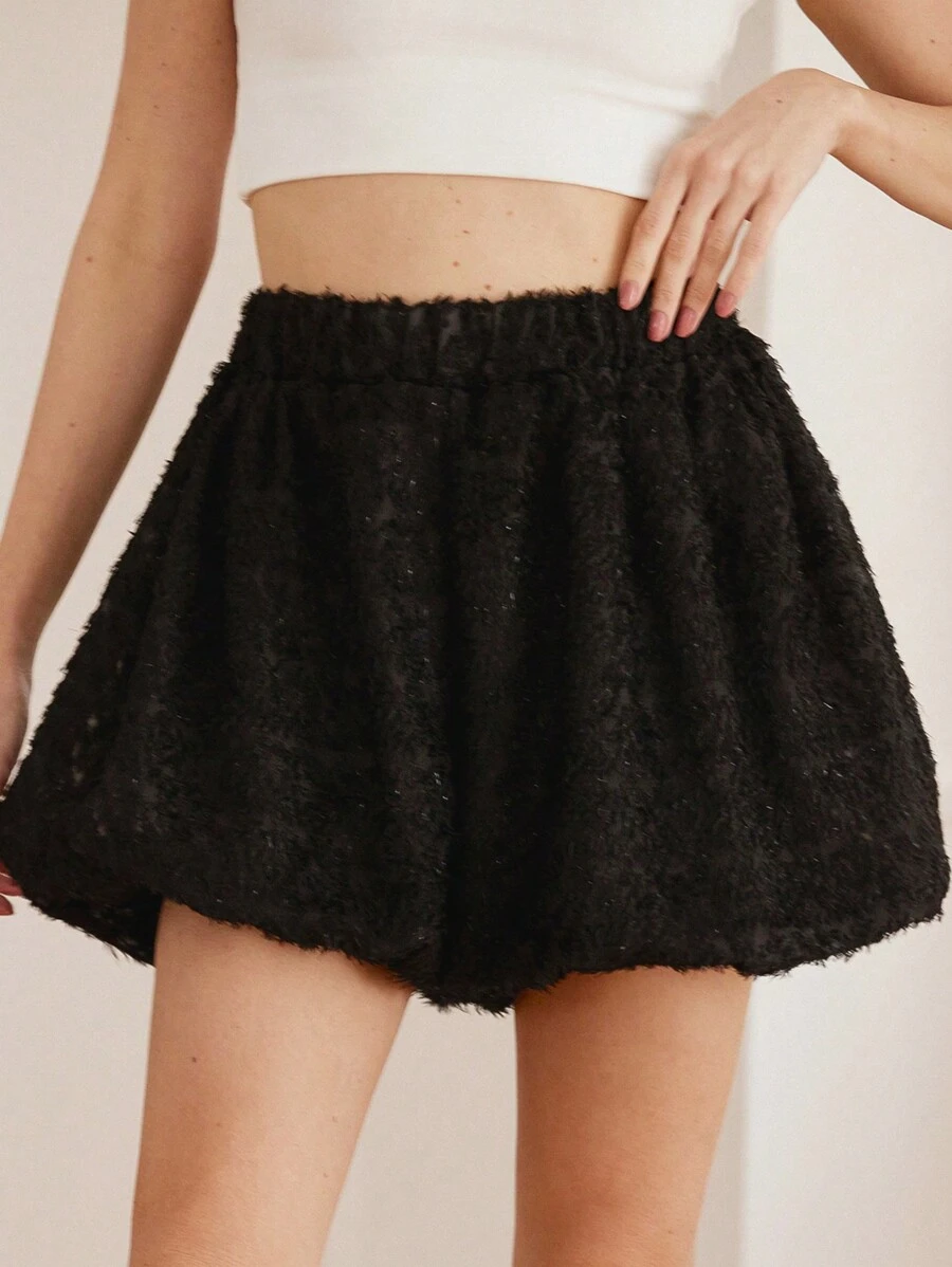Chiquease Italian Romantic Style Elasticized Waist Chiffon Tassel Shorts - Black - View 1