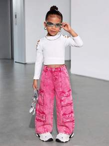 SHEIN Girls Loose Straight Leg Jeans, Pink - Pink - View 6