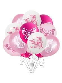 SHEIN Set de 12 globos de látex, globos de látex con temática de mariposas rosas para decoración de fiesta de cumpleaños, globos de látex para fiestas, set de globos con decoración de dibujos animados con tema, globos con alas de mariposa para decoración de boda, 12 pulgadas, Navidad
