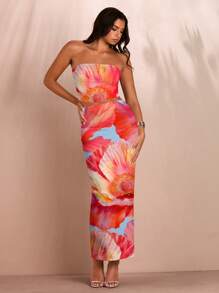 SHEIN BAE 2pcs/Set Women Floral Bandeau Bodycon Mini Dress For Beach/Resort - Multicolor - View 4