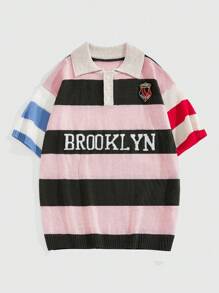 ROMWE MEN Prep Áo thun nam tay ngắn cài nút phía trước với họa tiết chữ tối giản - Nhiều màu - Xem 3