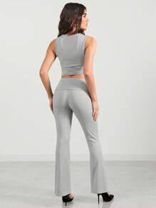 Glamine Women's Solid Color Sexy Tight Sleeveless Tank With Square Neck And Fashion Tight Flared Two-Piece Suit, Suitable For Club Wear