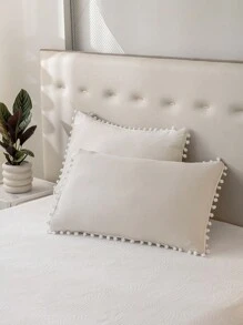 1 Set Beige Fluffy Ball Duvet Cover Set, Bohemian Farmhouse Style Bedding 3 PiecesSet, Fluffy Ball Decor, Soft Microfiber Duvet Cover, Unisex, Includes 1 Duvet Cover And 2 Pillow Shams, Comforter Insert Not Included