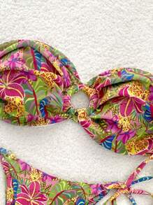 SHEIN Swim Women Floral Print Bandeau Bikini Set, Printed Swimwear Top And Bottoms Separates, For Summer Beach Vacation - Multicolor - View 5