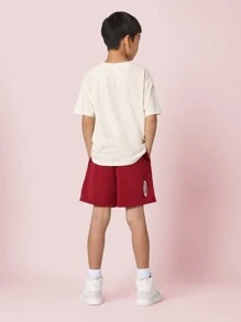 SUMWON California Sports Kids Two-Piece Set Summer Athletic Co-Ord Retro Style Casual T-Shirt Shorts Set Gym Track Practice Training Everyday Active Wear Essential Basic