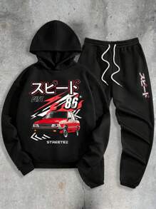 Manfinity VCAY Men's Casual Car Graphic Hooded Sweatshirt And Sweatpants Set