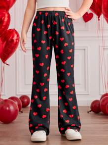 Tween Girls Heart Allover Print Skinny Fit Valentine's Day Heart Flared Spring Pants - Multicolor - View 1
