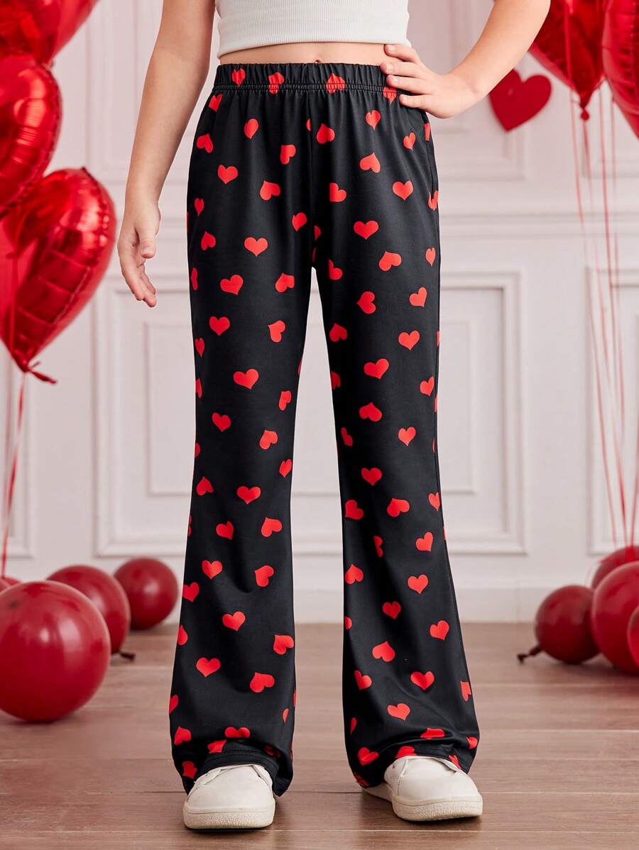 Tween Girls Heart Allover Print Skinny Fit Valentine's Day Heart Flared Spring Pants - Multicolor - View 1