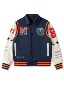 Manfinity LEGND Chaqueta casual de manga larga con botones delanteros, bloques de color y parches, talla grande para hombres