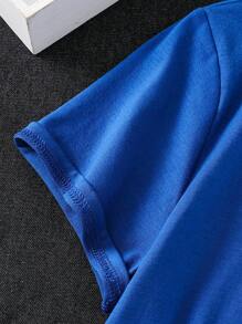 2pcs/Set Tween Boys Solid Color Big Letter Print Short Sleeve Round Neck T-Shirt And Elastic Waist Shorts Outfit, Suitable For Autumn, Spring, Summer, Great For Outdoor Play, School, Street Style, Party And Casual Wear