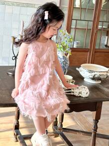 SHEIN X Scheana Dazy Kids Young Girl Casual Sleeveless Simple Dress, Everyday Wear Summer