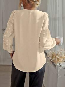 EMERY ROSE Women's Solid Color V-Neck Long Sleeve Casual Top, Everyday Wear Fall Cloth For Women