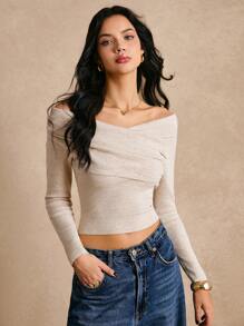 Poéselle 新款露肩套头针织打底衫，秋季露肩女式毛衣上衣