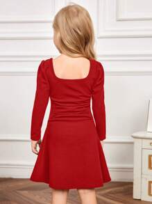 SHEIN 年轻女孩优雅复古方领灯笼长袖 A 字连衣裙，黑色，羊腿袖长袖蛋糕连衣裙，适合生日派对、度假，非常适合秋冬季休闲、日常穿着和上学日常，适合圣诞节、公主裙、母女搭配、姐妹搭配。