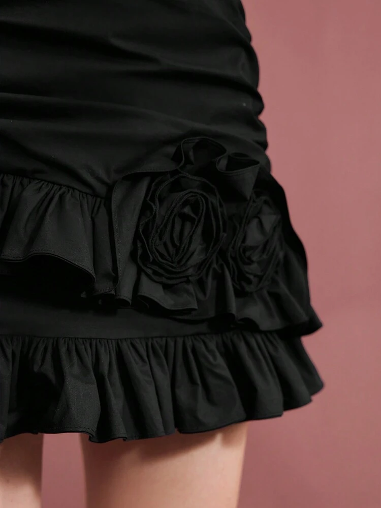 STEREO FLORAL RUFFLE TRIM SKIRT
