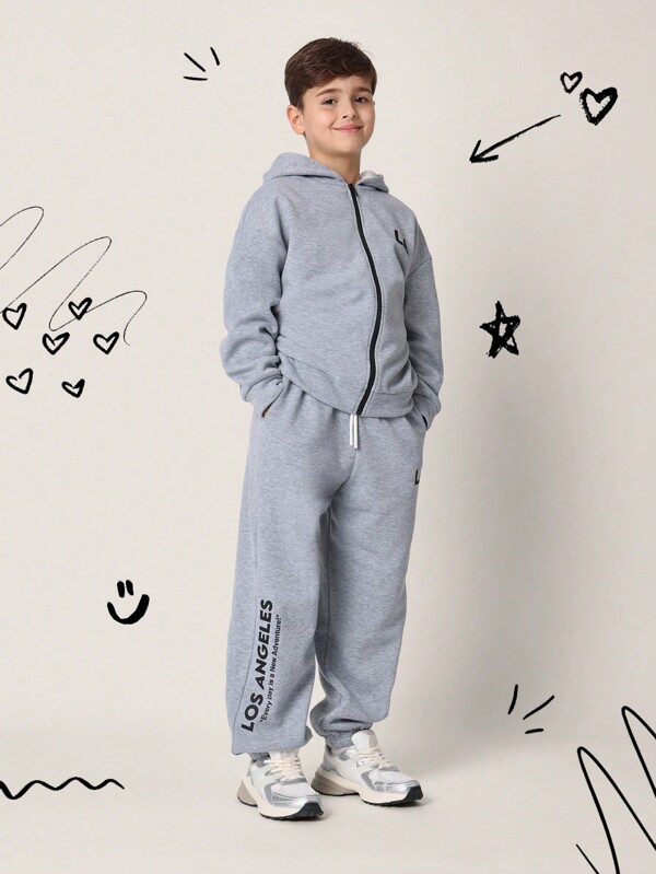 SUMWON Los Angeles Full Zip Hoodie Sweatpants Matching Set Cozy Fleece Tracksuit Winter Lounge Wear Outfit Casual Sportswear Two Piece Outfit