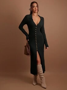 COSMINA Áo khoác cardigan dài cài nút phía trước cho nữ, dành cho mùa thu/đông - màu đen - Xem 3