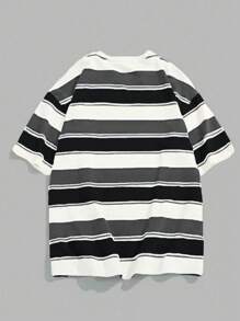 Manfinity Dauomo 男士条纹圆领短袖 T 恤，休闲日常穿着 - 彩色 - 查看 2