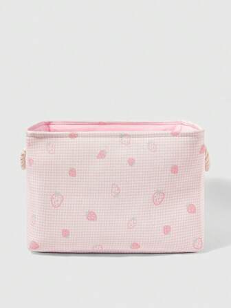 Kawaii Pink Plaid Strawberry Pattern Portable Large Capacity Laundry Basket, Dirty Clothes Storage Bin, Item No. 327188