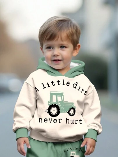 SHEIN Baby Boy Casual Loose Comfy Cute Cartoon Vintage Car Printed Soft Knit Sweatshirt