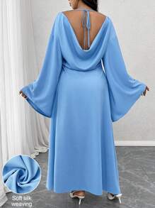 Celure Plus Size Backless Draped Neck Flare Sleeve Waist Fit Ankle-Length Elegant Date Night Dress