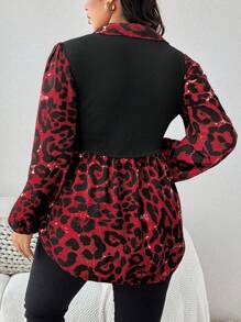 SHEIN LUNE Plus Size Women's Leopard Print Long Sleeve Shirt Collared Top Fall Women ClothesBusiness Casual Woman