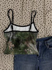 SHEIN EZwear Women's Casual Pattern Print Sexy Camisole Cami, Suitable For Summer Back To School - White - View 2