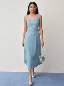 MOTF STUDIO SEQUIN DETAIL ZIPPER BELTED DRESS,SPRING/SUMMER - Blue - View 7