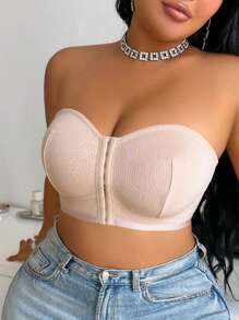 1 pieza Sujetador tipo bandeau de talla grande con cierre delantero y diseño de jacquard