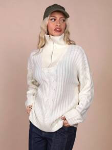 COSMINA Women's Casual Front Zip Long Sleeve Sweater