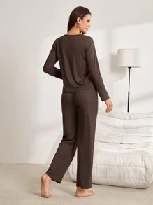 Lazeform Women Fleeced Letter Print Long Sleeve Top And Pants Loungewear Set