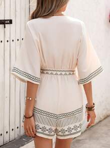 SHEIN VCAY 女士休闲几何图案短袖连体裤，夏季 - 彩色 - 查看 2