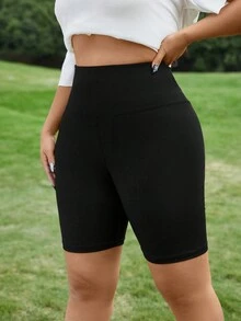 SHEIN EZwear Quần short nữ cỡ lớn, màu trơn, đa năng, kiểu dáng thường ngày. - màu đen - Xem 4