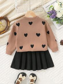 Young Girl Fashion Pleated Skirt + Sweater Outfit Set Winter Dress For Girls Sweaters Dress Girls Girls Winter Dresses Girls Sweater Dresses Girls Outfit Sets Dress Fall - Multicolor - View 2