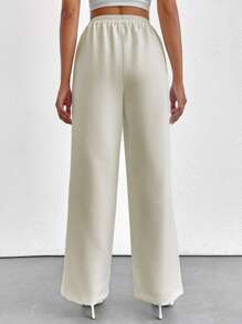 SHEIN PETITE Petite Women's Stylish Solid Color High Waist Straight Pant With Button And Zipper Details