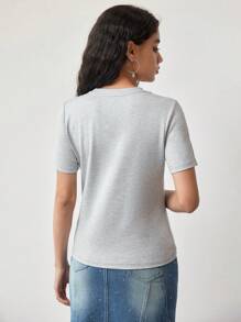 MOTF STUDIO RHINESTONE FRINGE FITTED T-SHIRT - Grey - View 7