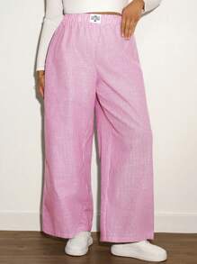 SHEIN Tall CURVE Pantalones de mujer talla grande con estampado de rayas azul tejido - Rosa - Ver 3