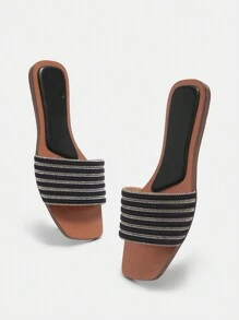 CUCCOO BIZCHIC Women's Rhinestone Design Casual Flat Sandals Spring Shoes Spring Break Easter - Black - View 2